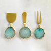 Set of 3 Aqua Agate Cheese Knives/Spreaders