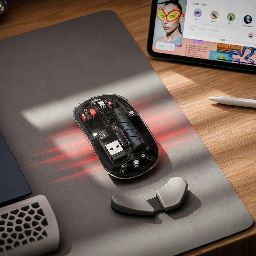 Transparent Wireless Bluetooth Mouse | Silent Click Rechargeable Mouse